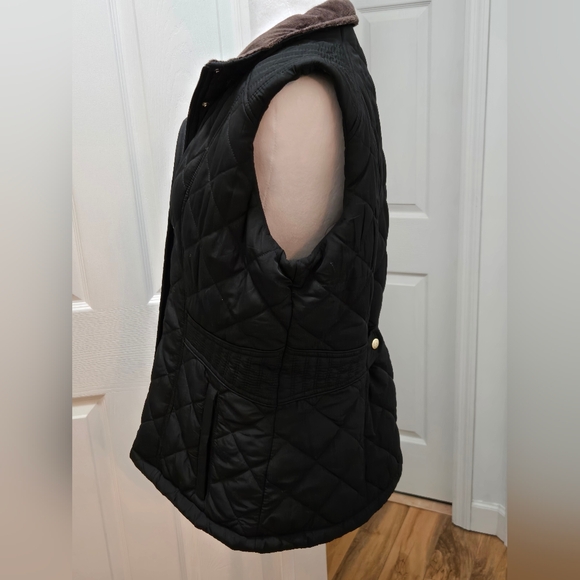 Women's Quilted Black Vest with Brown Faux Fur Lining, Size L - Picture 7 of 13